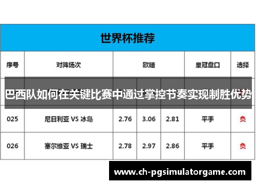 巴西队如何在关键比赛中通过掌控节奏实现制胜优势